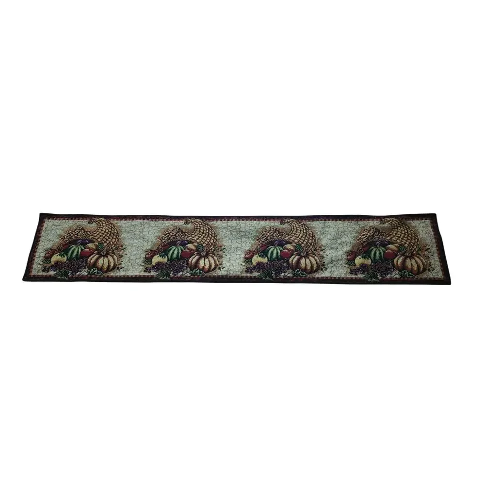 Fall Table Runner Tapestry Pumpkins Cornucopia Autumn Harvest Thanksgiving 71x13